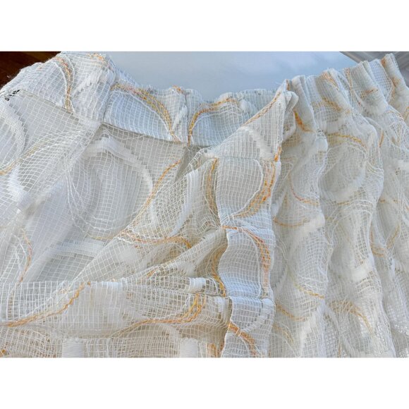 Vintage 70s pleated curtain, white, creamy orange groovy circles, sheer - Picture 8 of 10